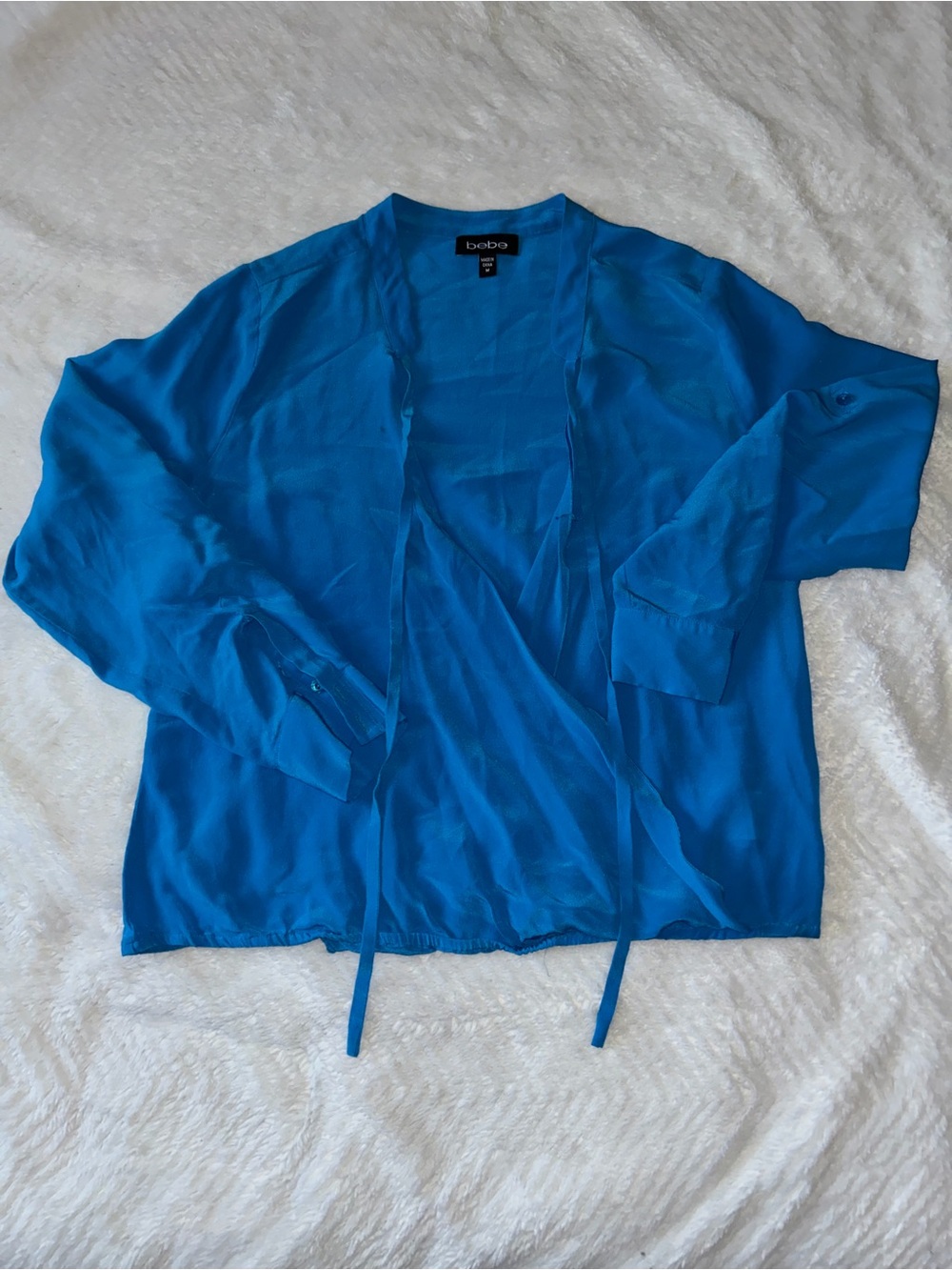 Bebe Sheer Open Cardigan Top Work Shirt - Electric Blue